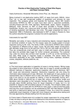 钢丝绳和绳索输送带无损检测规程。——V.苏霍鲁科夫、A.米罗年科。