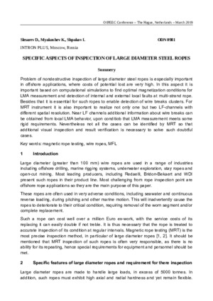 大直径钢丝绳检验的具体方面。——D.Slesarev、K.Myakushev、I.Shpakov。