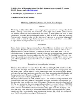诺里尔斯克镍业公司矿井提升绳的监测。——V.苏霍鲁科夫、A.米罗年科。